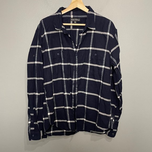 J.CREW MERCANTILE navy plaid slim fit long sleeve flannel size XL - Picture 2 of 6